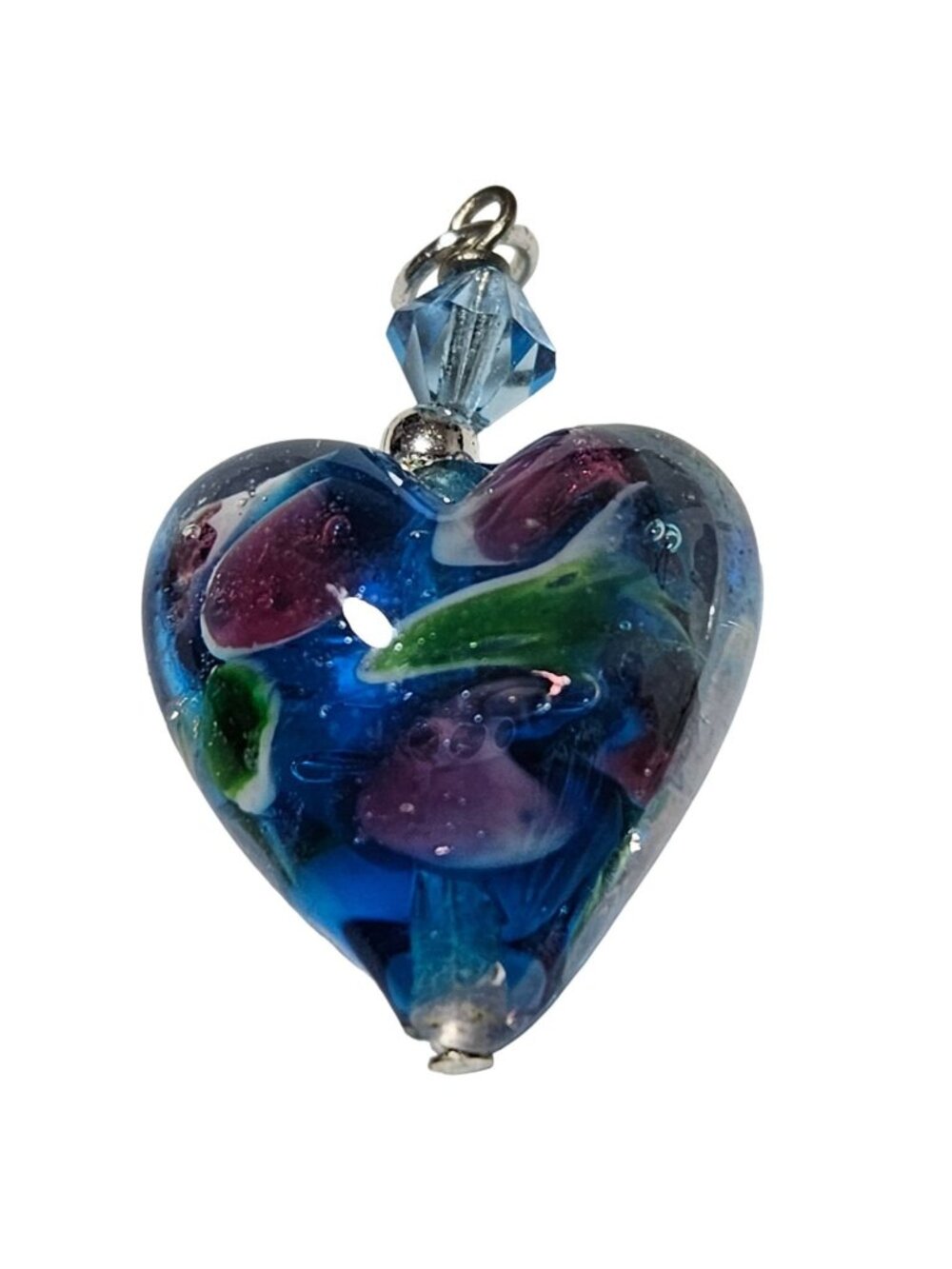 Handmade Glass Heart Pendant Blue Purple Jewelry Accessory for Necklace DIY